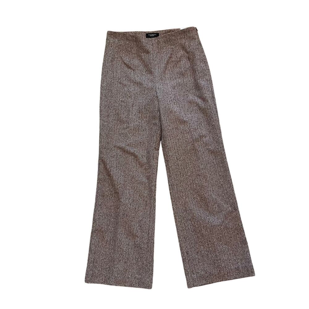 Talbots Tan Tweed Wide Leg High Rise Trousers, Pleated, Flat Front, Career, 12